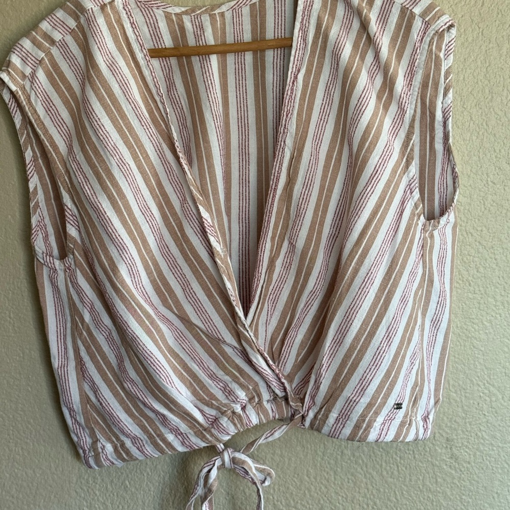 Billabong Striped Tie-Front Crop Tank Top – Size M